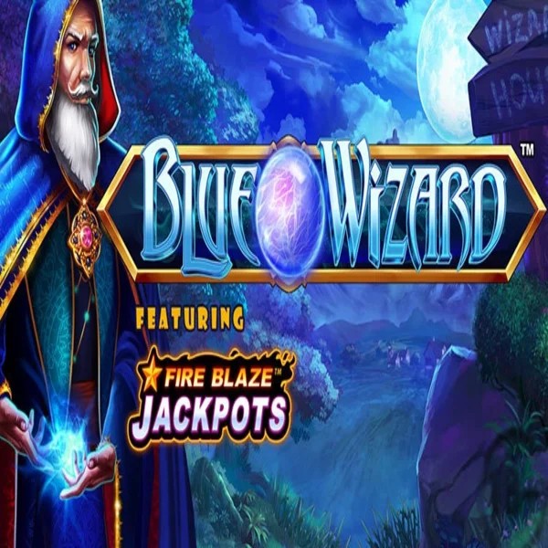 Blue Wizard Fire Blaze Jackpots logo by Rarestone Gaming Bonuskong Casino